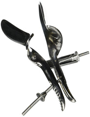 KI Miller Speculum side angle showing dual adjustment screws and ergonomic handle grip detail