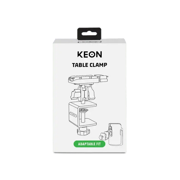 Kiiroo Keon Table Clamp packaging showing product illustration and adaptable fit label