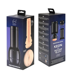 Kiiroo Feel Generic pale CPB-V2 male masturbator shown in front and back of dark blue retail box