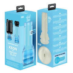 Kiiroo Feel Glow stroker front and back packaging in light blue with glow-in-the-dark sleeve shown