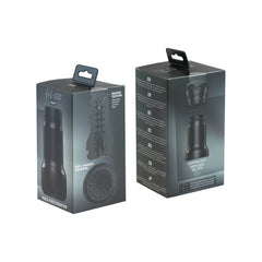 Kiiroo Feel Pocket Stroker front and back packaging, black box with internal texture diagram