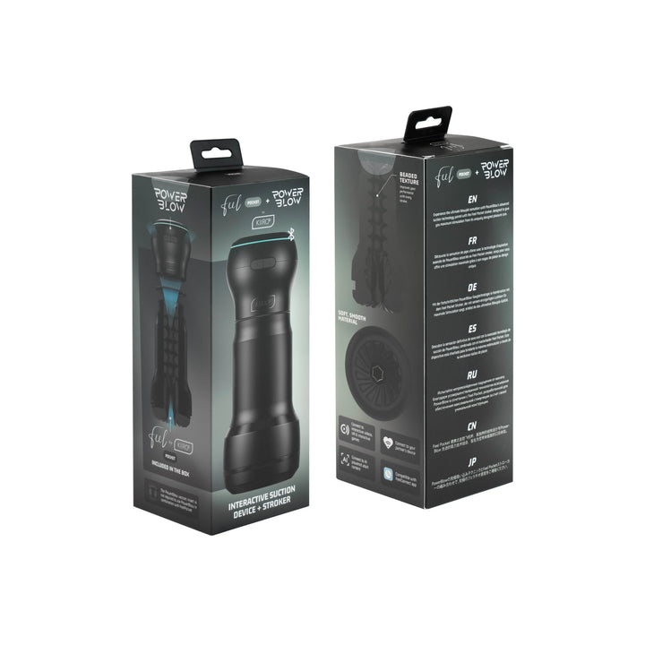 Kiiroo Feel PowerBlow combo box set, front and back packaging, matte black design