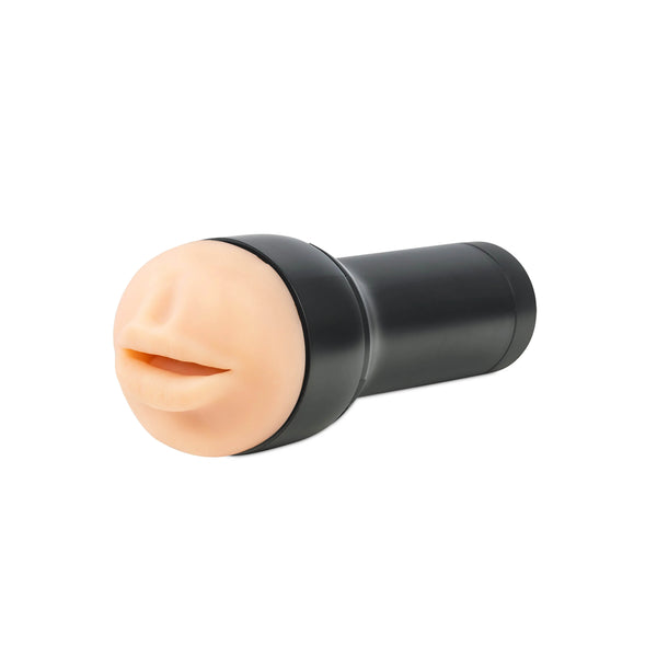 Kiiroo Feel Stroker mouth-style male masturbator with black ABS outer casing, side view