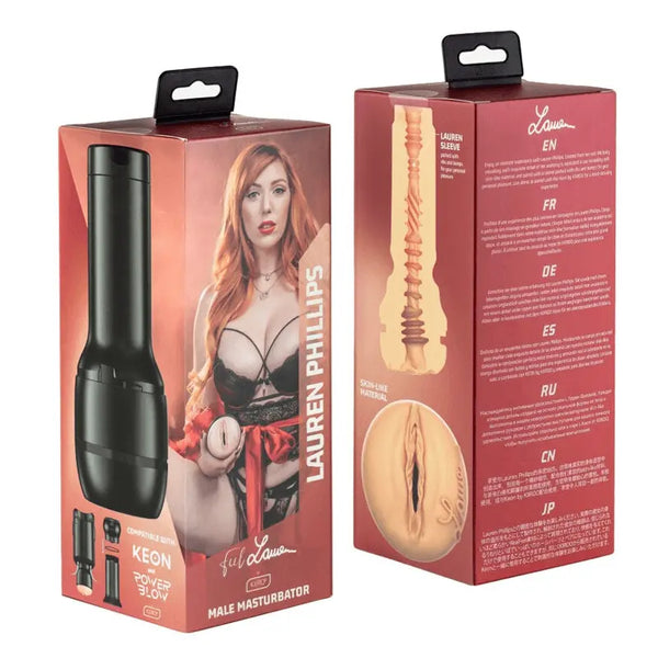 Kiiroo FeelLauren Stroker front packaging with model photo and black sleeve, front and back views
