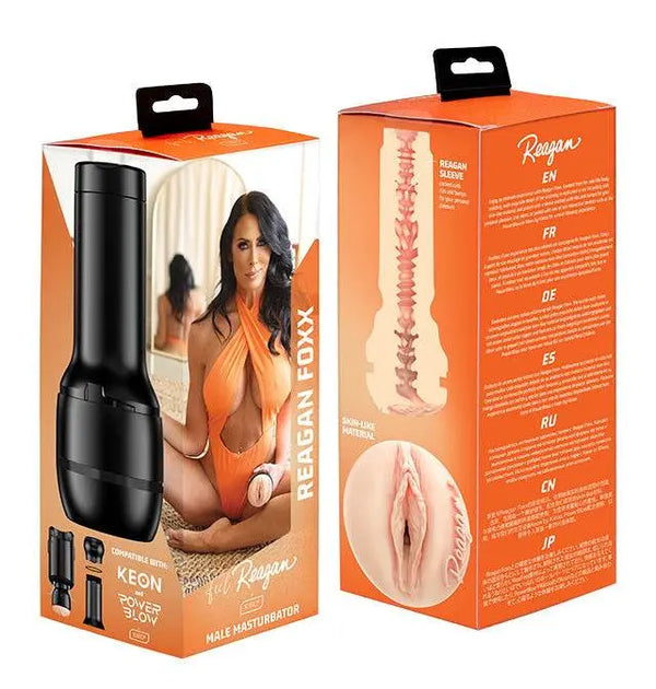 Kiiroo FeelReagan Foxx Stroker front and back packaging showing internal texture diagram