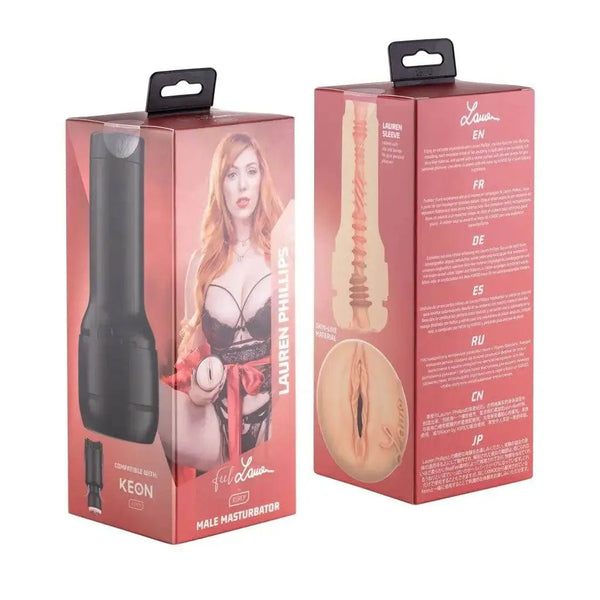 Kiiroo Feel Lauren Phillips Stroker front and back packaging with sleeve inserts shown