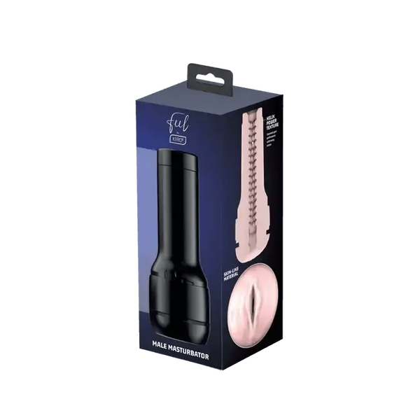 Kiiroo Feel Stroker Pale male masturbator in dark retail box showing skin-tone sleeve texture