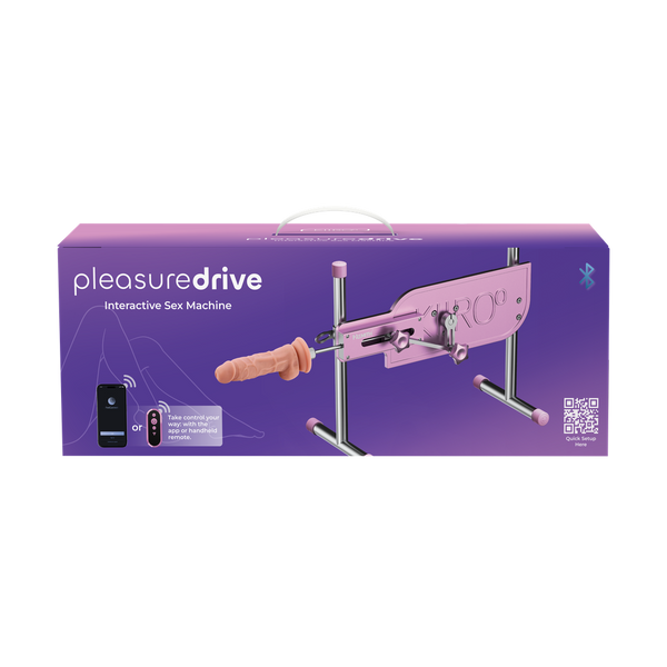Kiiroo PleasureDrive interactive thrusting machine in purple retail box with app graphic