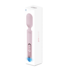 Kiiroo Prowand pink silicone wand vibrator shown beside its minimal white retail box