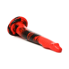 King Cobra large dong shown at an angle, highlighting red and black swirl pattern and coiled base
