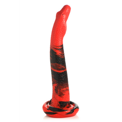 King Cobra large red and black silicone dong standing upright, snake coil suction base visible