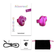 Kisscool tiny stimulator full kit: device, USB cable, pouch, manual, and product packaging