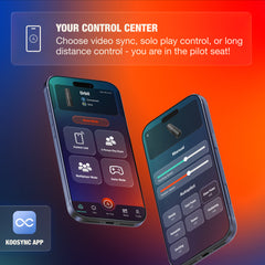 KooSync app screens showing Orbit control modes including video sync and long-distance control