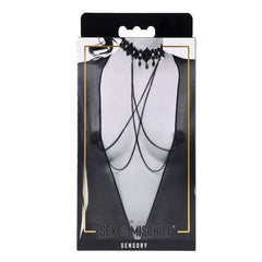 Lace Collar with Nipple Ties shown in retail packaging with chain drape detail visible