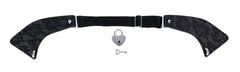 Lace day collar laid flat showing full width, elastic neckband, and separate lock and key