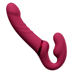 Lapis strap-on dildo angled view highlighting textured shaft and metallic ring