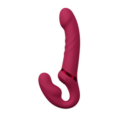 Lapis strapless dildo full side profile showing curved shaft and G-spot tip