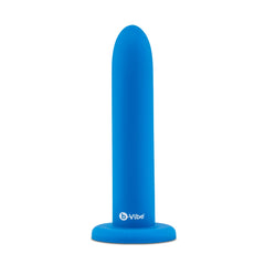 Largest b-Vibe deep blue silicone dilator upright highlighting increased girth and base