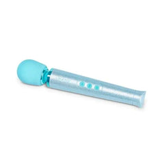Le Wand All That Glimmers blue sparkle handle with three control buttons at an angle