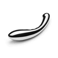 Le Wand Arch dildo showing rounded bulbous end and gentle ergonomic curve in steel