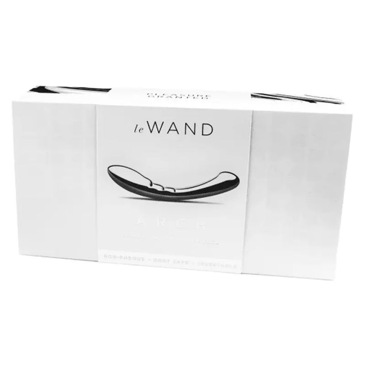 Le Wand Arch stainless steel dildo in minimalist white retail box with product name