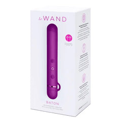 Le Wand Baton vibrator shown in white retail packaging box, side label visible