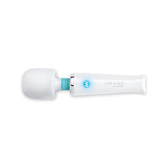 Le Wand Classique Mini white wand massager with teal flexible neck and glowing button