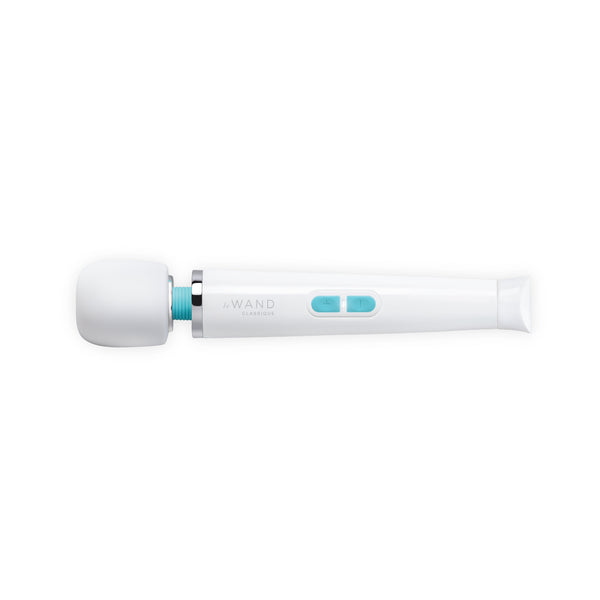 Le Wand Classique Petite cordless wand massager in white with teal control buttons