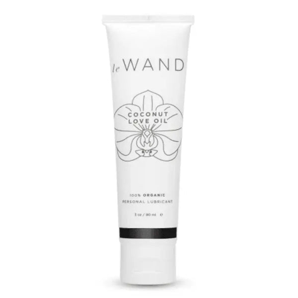 Le Wand Coconut Love Oil in a white squeeze tube, 3 oz organic personal lubricant