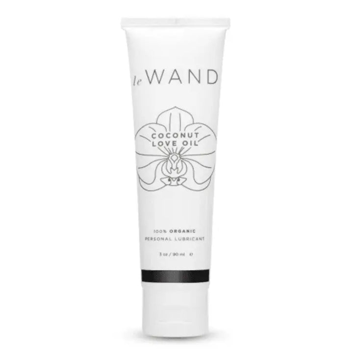 Le Wand Coconut Love Oil in a white squeeze tube, 3 oz organic personal lubricant
