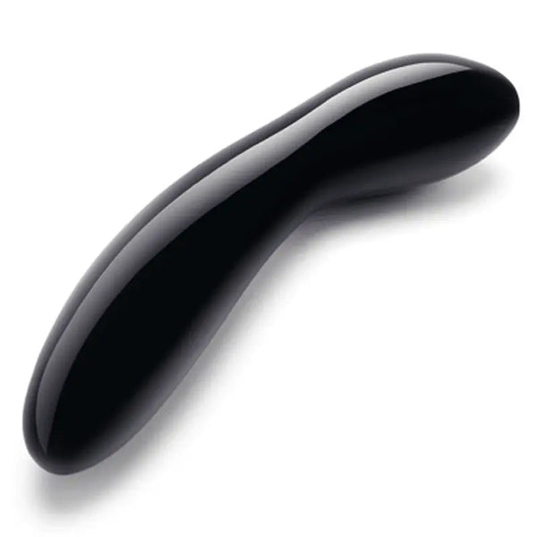 Le Wand Crystal G Wand black obsidian dildo, curved glossy silhouette on white background