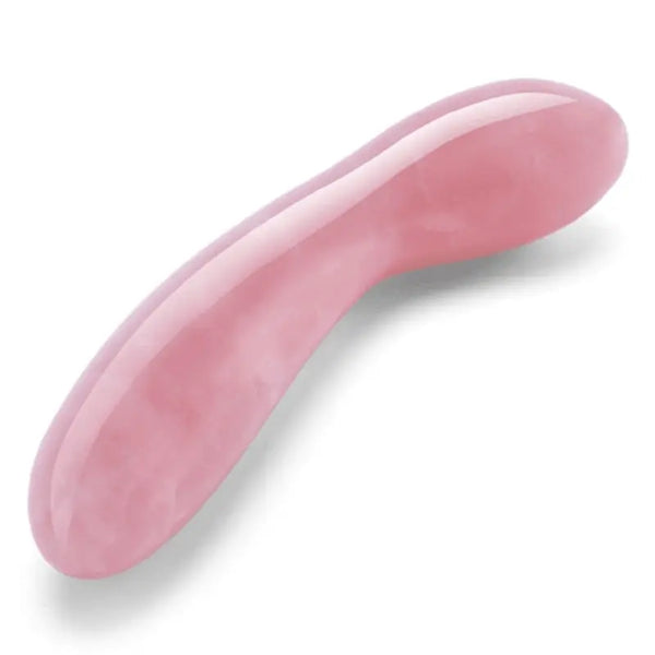 Le Wand Crystal G Wand rose quartz dildo with curved silhouette on white background
