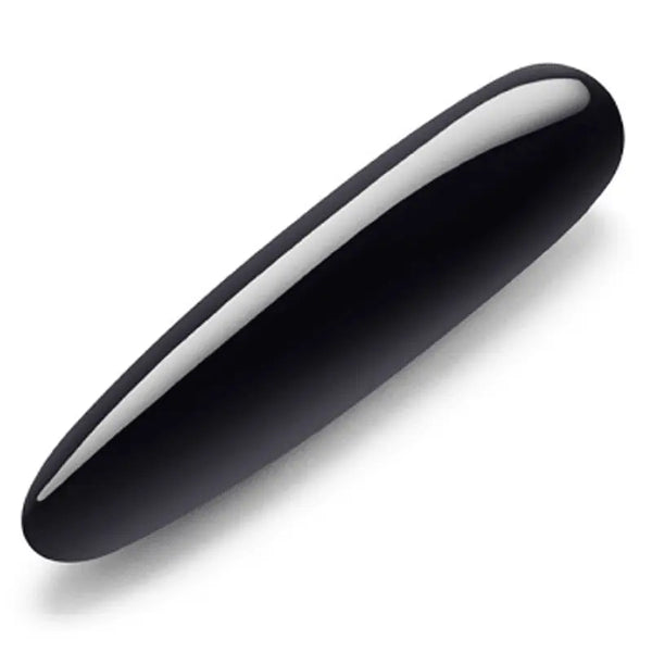 Le Wand Crystal Slim Wand in polished black obsidian, smooth elongated dildo, front view
