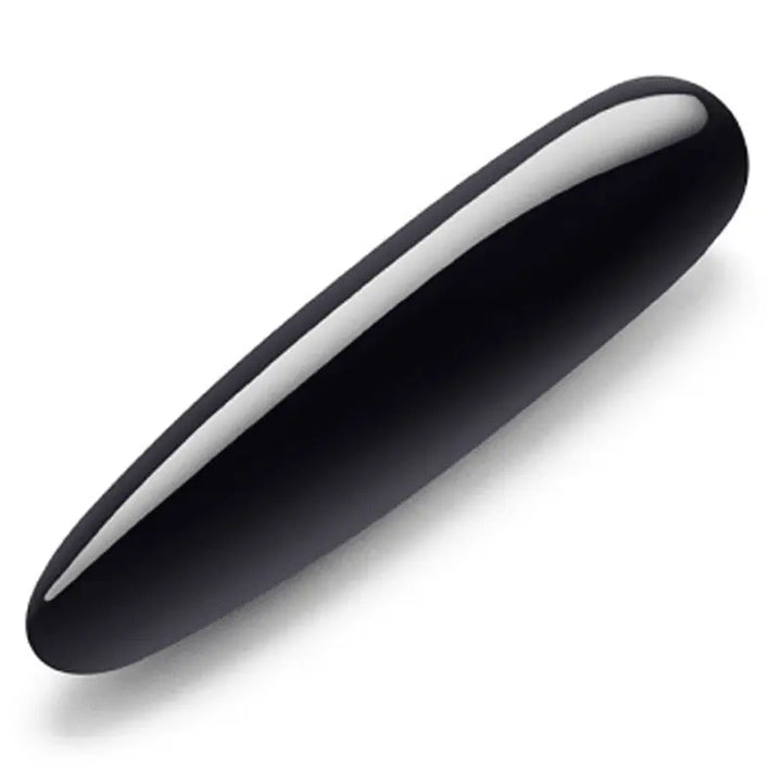 Le Wand Crystal Slim Wand in polished black obsidian, smooth elongated dildo, front view