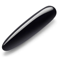 Le Wand Crystal Slim Wand in polished black obsidian, smooth elongated dildo, front view