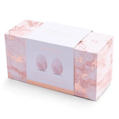 LE Wand Crystal Yoni Eggs pink marble-pattern gift box packaging, closed front view
