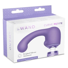 Le Wand Curve Petite weighted silicone attachment in retail packaging, purple box