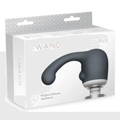 Le Wand Curve weighted silicone attachment in retail box packaging, grey colorway