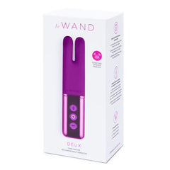 Le Wand Deux twin motor rechargeable vibrator shown in white retail packaging box