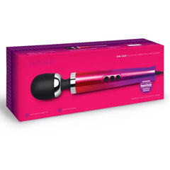 Le Wand Die Cast Massager in pink retail box with award badge on front panel