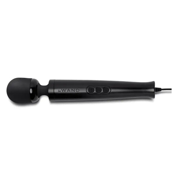 Le Wand Die Cast plug-in wand massager in matte black with rounded silicone head