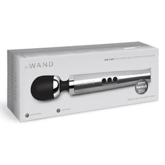 Le Wand Die Cast Vibrating Massager box packaging showing product name and award badge