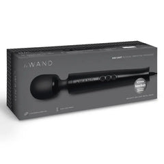 Le Wand Die Cast vibrating massager in retail box labeled die cast plug-in massager