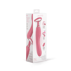 Le Wand Double-Ended Lick in coral pink shown beside its retail packaging box