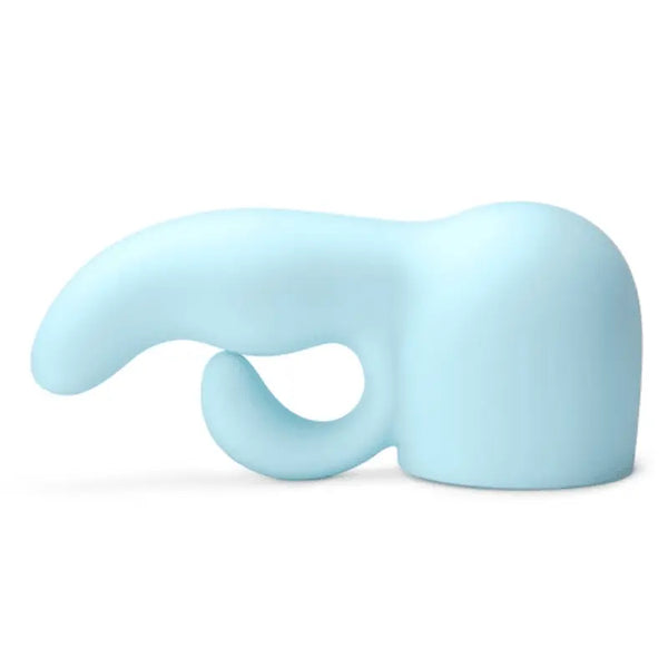 Le Wand Dual silicone attachment in soft blue with curved dual-stimulation head