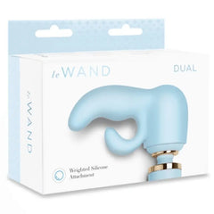 Le Wand Dual weighted silicone attachment in retail packaging, light blue colorway