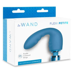Le Wand Flexi Petite attachment packaging showing posable contoured blue silicone
