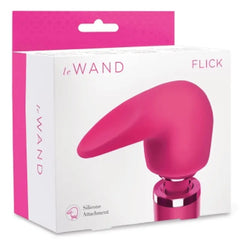 Le Wand Flick pink silicone attachment in retail box showing product name and label
