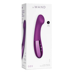 Le Wand Gee G-spot targeting rechargeable vibrator in retail packaging, dark cherry