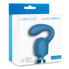Le Wand Glider Petite packaging showing weighted silicone attachment in ocean blue